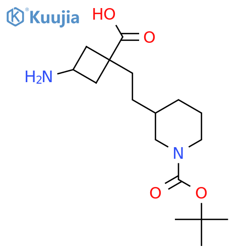 3-amino-1-(2-{1-(tert-butoxy)carbonylpiperidin-3-yl}ethyl)cyclobutane-1-carboxylic acid structure