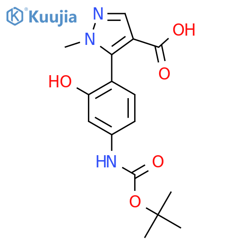 5-(4-{(tert-butoxy)carbonylamino}-2-hydroxyphenyl)-1-methyl-1H-pyrazole-4-carboxylic acid structure