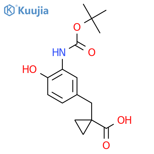 1-(3-{(tert-butoxy)carbonylamino}-4-hydroxyphenyl)methylcyclopropane-1-carboxylic acid structure