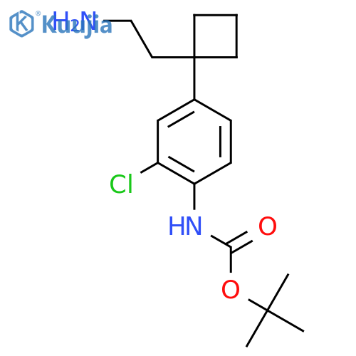 tert-butyl N-{4-1-(2-aminoethyl)cyclobutyl-2-chlorophenyl}carbamate structure