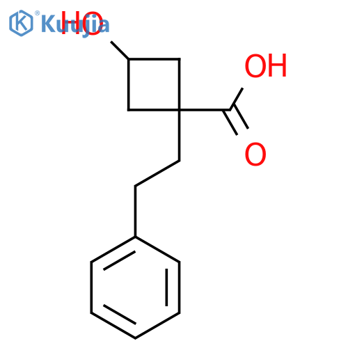 3-hydroxy-1-(2-phenylethyl)cyclobutane-1-carboxylic acid structure