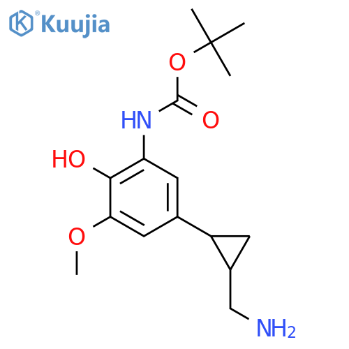 tert-butyl N-{5-2-(aminomethyl)cyclopropyl-2-hydroxy-3-methoxyphenyl}carbamate structure