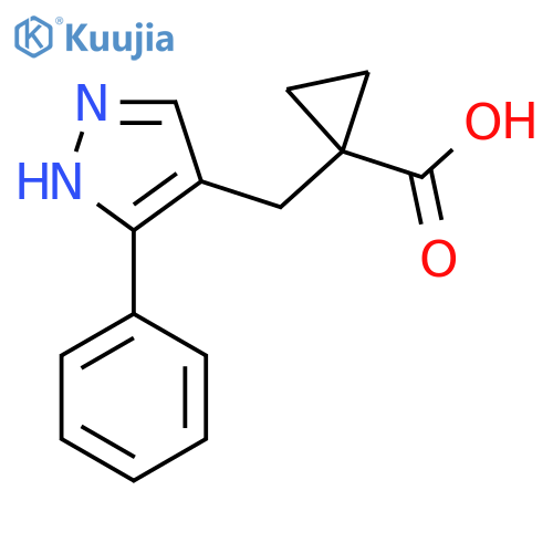 1-(3-phenyl-1H-pyrazol-4-yl)methylcyclopropane-1-carboxylic acid structure