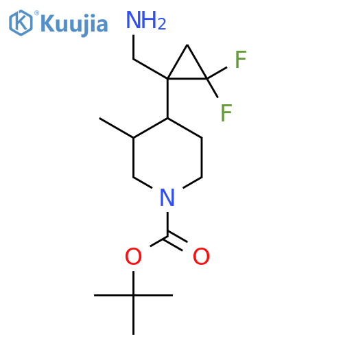 tert-butyl 4-1-(aminomethyl)-2,2-difluorocyclopropyl-3-methylpiperidine-1-carboxylate structure