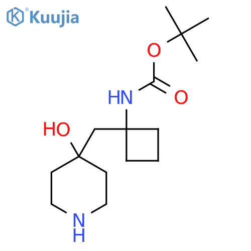 tert-butyl N-{1-(4-hydroxypiperidin-4-yl)methylcyclobutyl}carbamate structure