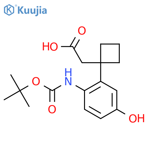 2-1-(2-{(tert-butoxy)carbonylamino}-5-hydroxyphenyl)cyclobutylacetic acid structure