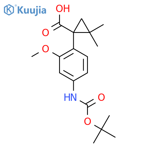 1-(4-{(tert-butoxy)carbonylamino}-2-methoxyphenyl)-2,2-dimethylcyclopropane-1-carboxylic acid structure