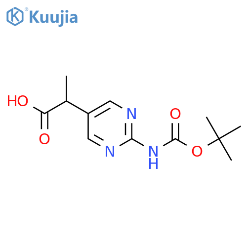 2-(2-{(tert-butoxy)carbonylamino}pyrimidin-5-yl)propanoic acid structure