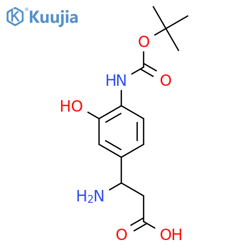 3-amino-3-(4-{(tert-butoxy)carbonylamino}-3-hydroxyphenyl)propanoic acid structure