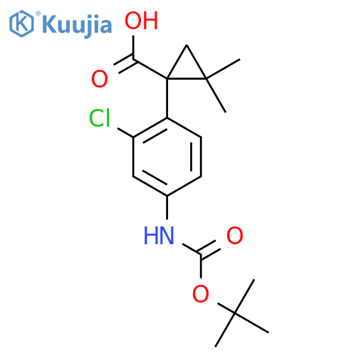 1-(4-{(tert-butoxy)carbonylamino}-2-chlorophenyl)-2,2-dimethylcyclopropane-1-carboxylic acid structure