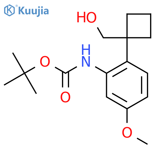tert-butyl N-{2-1-(hydroxymethyl)cyclobutyl-5-methoxyphenyl}carbamate structure