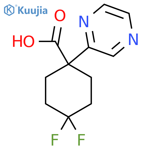 4,4-difluoro-1-(pyrazin-2-yl)cyclohexane-1-carboxylic acid structure