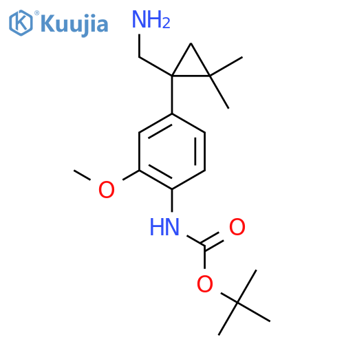 tert-butyl N-{4-1-(aminomethyl)-2,2-dimethylcyclopropyl-2-methoxyphenyl}carbamate structure