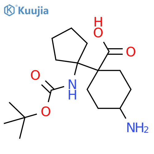 4-amino-1-(1-{(tert-butoxy)carbonylamino}cyclopentyl)cyclohexane-1-carboxylic acid structure