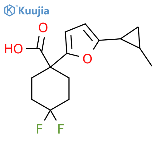 4,4-difluoro-1-5-(2-methylcyclopropyl)furan-2-ylcyclohexane-1-carboxylic acid structure