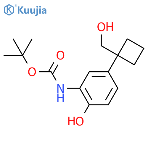 tert-butyl N-{2-hydroxy-5-[1-(hydroxymethyl)cyclobutyl]phenyl}carbamate structure