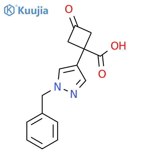 1-(1-benzyl-1H-pyrazol-4-yl)-3-oxocyclobutane-1-carboxylic acid structure