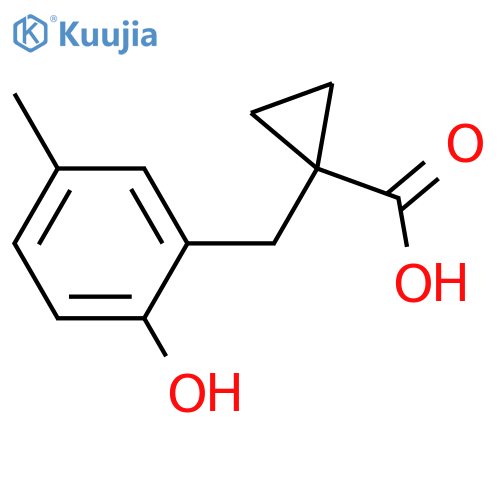 1-(2-hydroxy-5-methylphenyl)methylcyclopropane-1-carboxylic acid structure