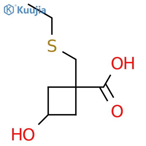 1-(ethylsulfanyl)methyl-3-hydroxycyclobutane-1-carboxylic acid structure