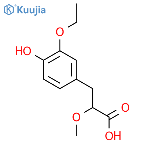 3-(3-ethoxy-4-hydroxyphenyl)-2-methoxypropanoic acid structure