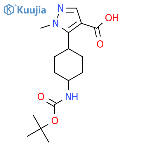 5-(4-{(tert-butoxy)carbonylamino}cyclohexyl)-1-methyl-1H-pyrazole-4-carboxylic acid structure