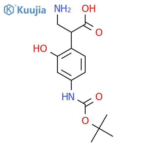 3-amino-2-(4-{(tert-butoxy)carbonylamino}-2-hydroxyphenyl)propanoic acid structure
