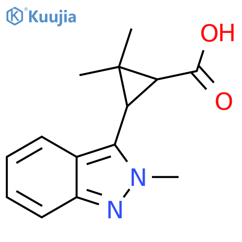 2,2-dimethyl-3-(2-methyl-2H-indazol-3-yl)cyclopropane-1-carboxylic acid structure