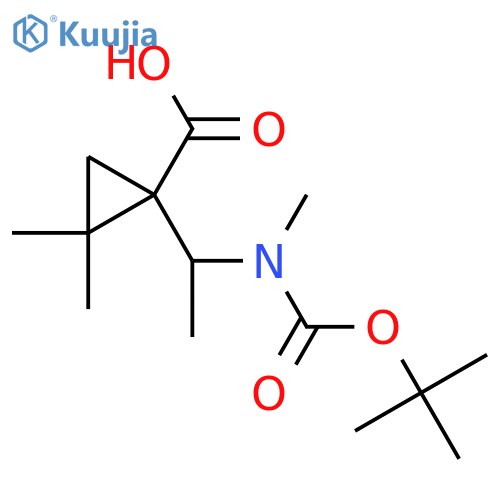 1-(1-{(tert-butoxy)carbonyl(methyl)amino}ethyl)-2,2-dimethylcyclopropane-1-carboxylic acid structure