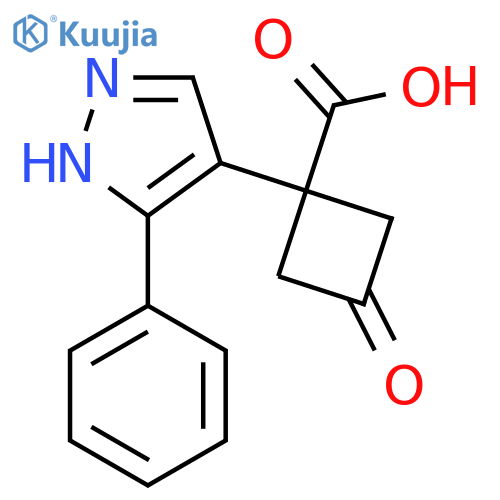 3-oxo-1-(3-phenyl-1H-pyrazol-4-yl)cyclobutane-1-carboxylic acid structure