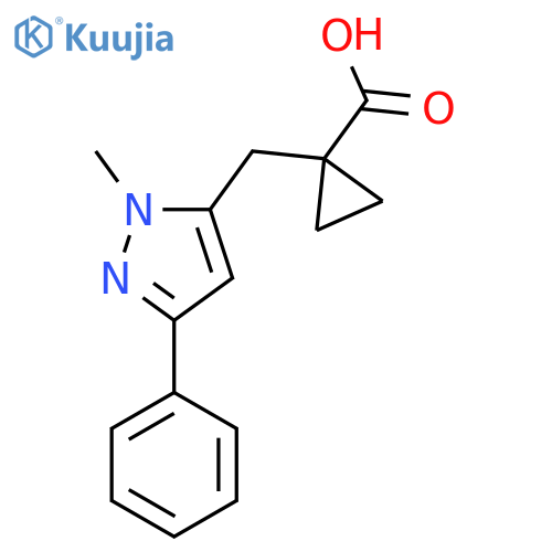 1-(1-methyl-3-phenyl-1H-pyrazol-5-yl)methylcyclopropane-1-carboxylic acid structure