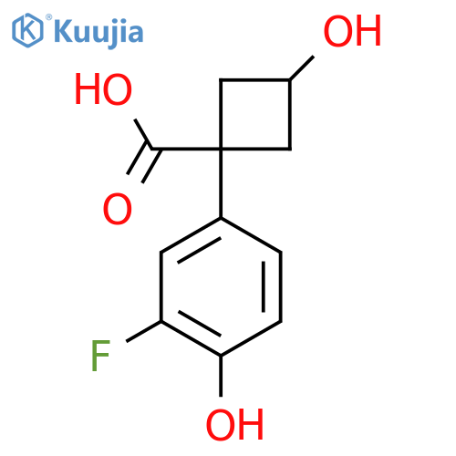 1-(3-fluoro-4-hydroxyphenyl)-3-hydroxycyclobutane-1-carboxylic acid structure
