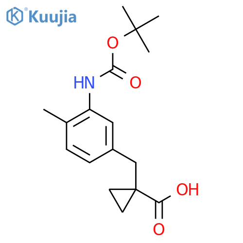 1-(3-{(tert-butoxy)carbonylamino}-4-methylphenyl)methylcyclopropane-1-carboxylic acid structure
