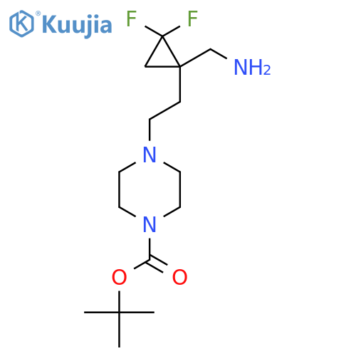 tert-butyl 4-{2-1-(aminomethyl)-2,2-difluorocyclopropylethyl}piperazine-1-carboxylate structure