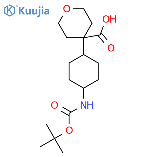 4-(4-{(tert-butoxy)carbonylamino}cyclohexyl)oxane-4-carboxylic acid structure