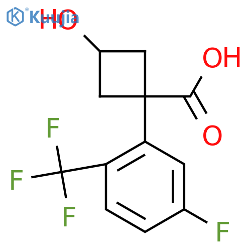 1-5-fluoro-2-(trifluoromethyl)phenyl-3-hydroxycyclobutane-1-carboxylic acid structure