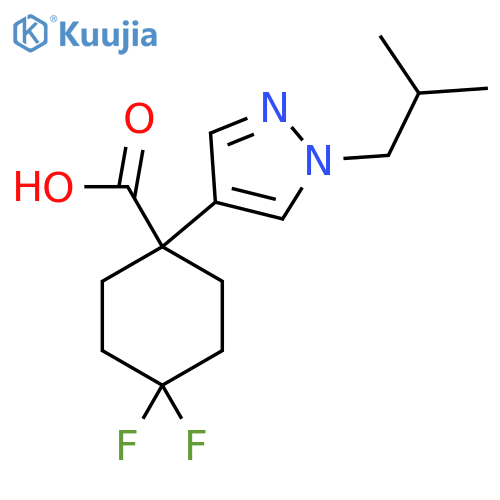 4,4-difluoro-1-1-(2-methylpropyl)-1H-pyrazol-4-ylcyclohexane-1-carboxylic acid structure