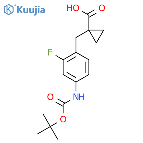1-(4-{(tert-butoxy)carbonylamino}-2-fluorophenyl)methylcyclopropane-1-carboxylic acid structure