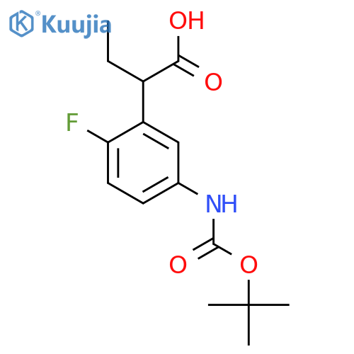 2-(5-{(tert-butoxy)carbonylamino}-2-fluorophenyl)butanoic acid structure