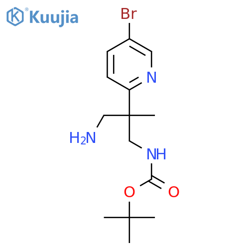 tert-butyl N-3-amino-2-(5-bromopyridin-2-yl)-2-methylpropylcarbamate structure
