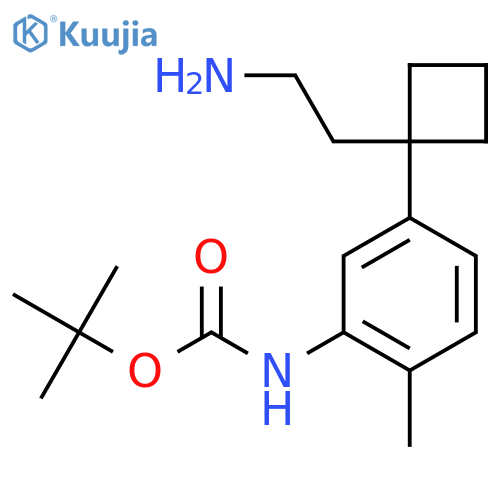tert-butyl N-{5-1-(2-aminoethyl)cyclobutyl-2-methylphenyl}carbamate structure