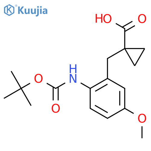 1-(2-{(tert-butoxy)carbonylamino}-5-methoxyphenyl)methylcyclopropane-1-carboxylic acid structure