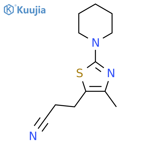 3-4-methyl-2-(piperidin-1-yl)-1,3-thiazol-5-ylpropanenitrile structure