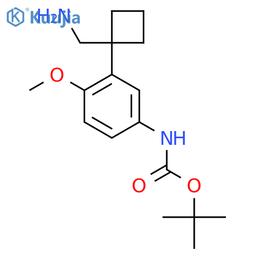 tert-butyl N-{3-1-(aminomethyl)cyclobutyl-4-methoxyphenyl}carbamate structure