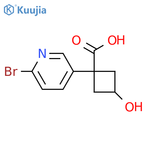 1-(6-bromopyridin-3-yl)-3-hydroxycyclobutane-1-carboxylic acid structure