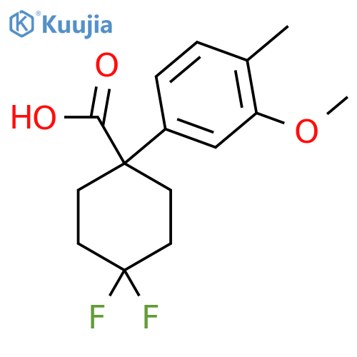 4,4-difluoro-1-(3-methoxy-4-methylphenyl)cyclohexane-1-carboxylic acid structure
