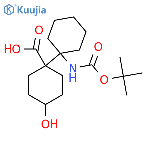 1-(1-{(tert-butoxy)carbonylamino}cyclohexyl)-4-hydroxycyclohexane-1-carboxylic acid structure