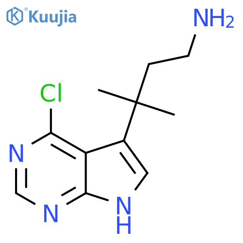 3-{4-chloro-7H-pyrrolo2,3-dpyrimidin-5-yl}-3-methylbutan-1-amine structure