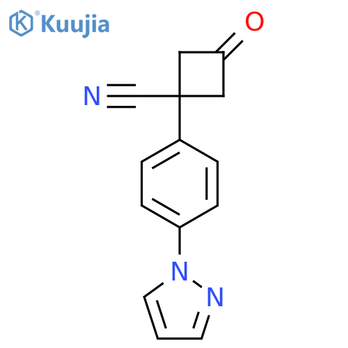 3-oxo-1-4-(1H-pyrazol-1-yl)phenylcyclobutane-1-carbonitrile structure