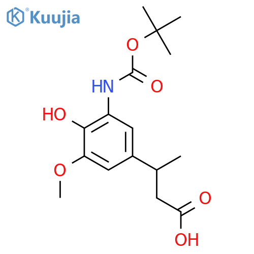 3-(3-{(tert-butoxy)carbonylamino}-4-hydroxy-5-methoxyphenyl)butanoic acid structure