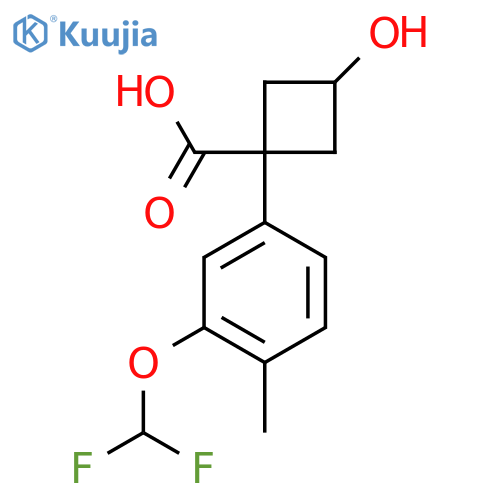 1-3-(difluoromethoxy)-4-methylphenyl-3-hydroxycyclobutane-1-carboxylic acid structure
